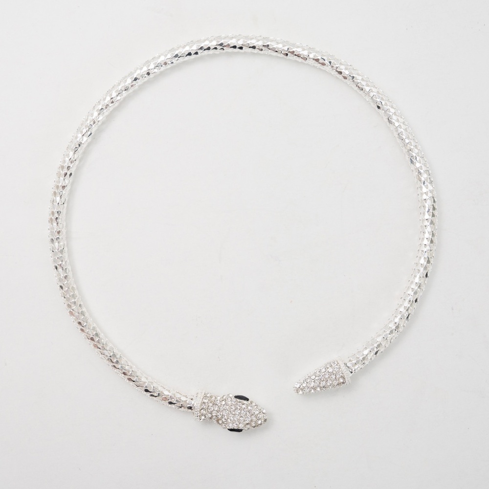 Rhinestone Snake Alloy Silver Choker Necklace